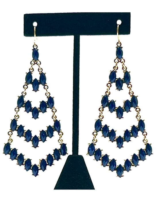 Unbranded Jewelry - Chandelier Style Pierced Earrings in Gold-tone and Navy Blue